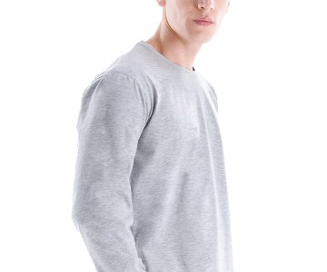 Regular Basic Uzun Kol Bisiklet Yaka T-Shirt Gri